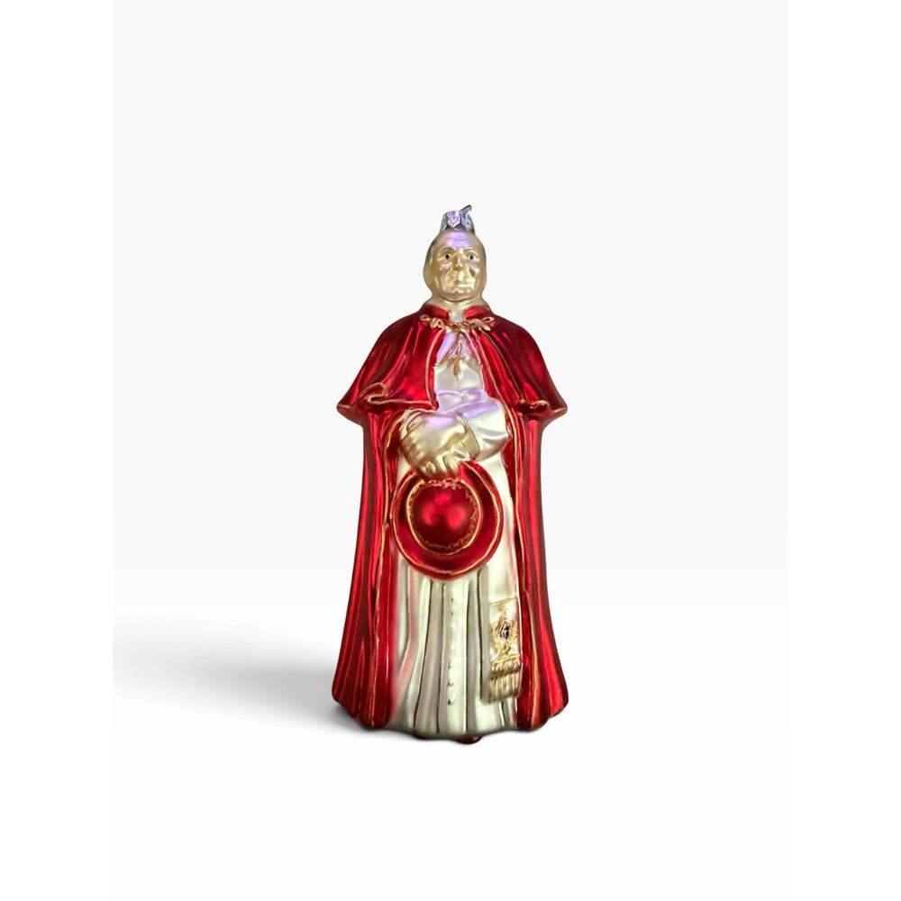 KSEO SAINT POPE JOHN PAUL II IN RED CAPE MERCURY GLASS ORNAMENT W/ BOX